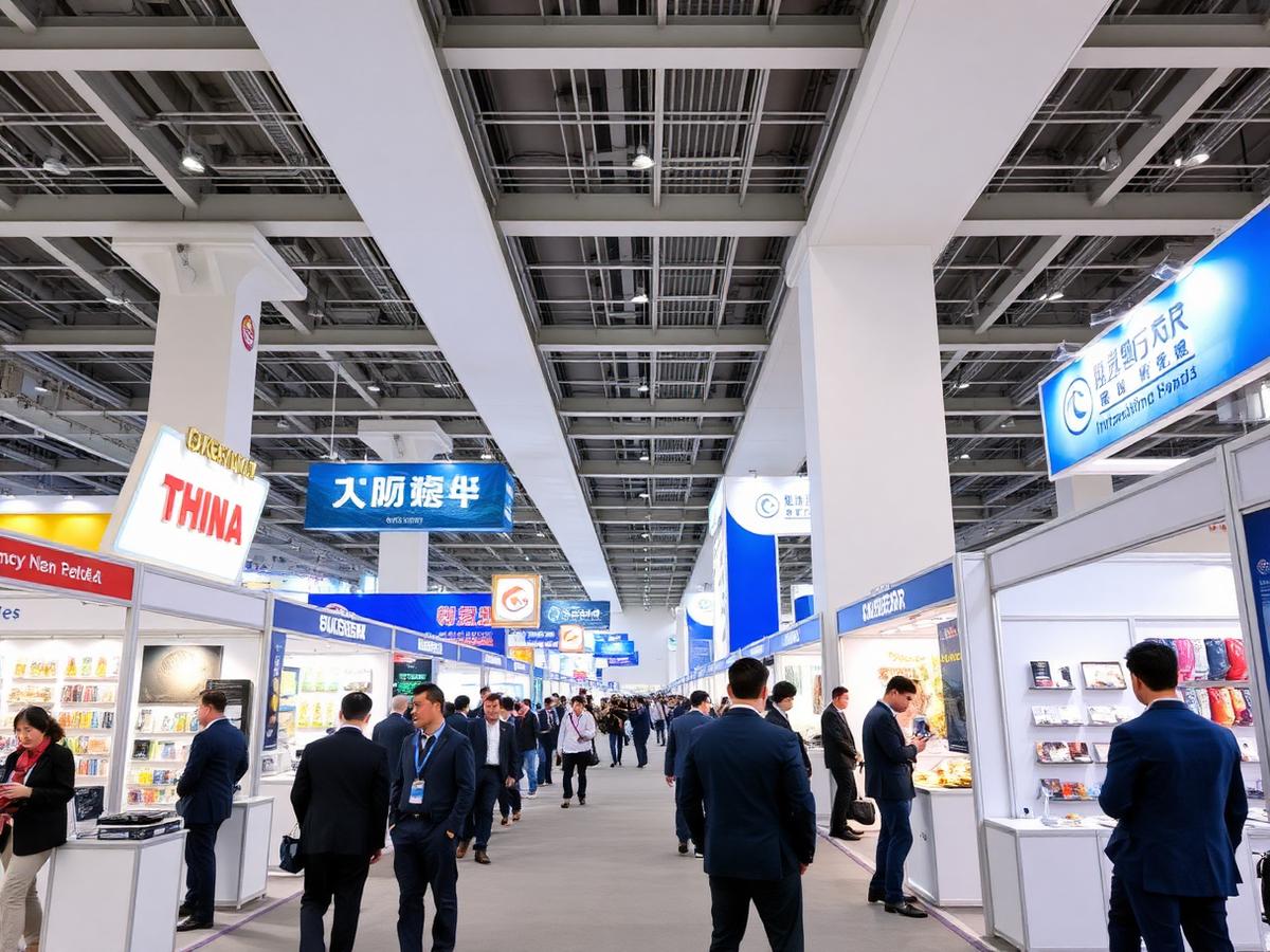 Exhibition hall of an international trade fair with supplier meetings