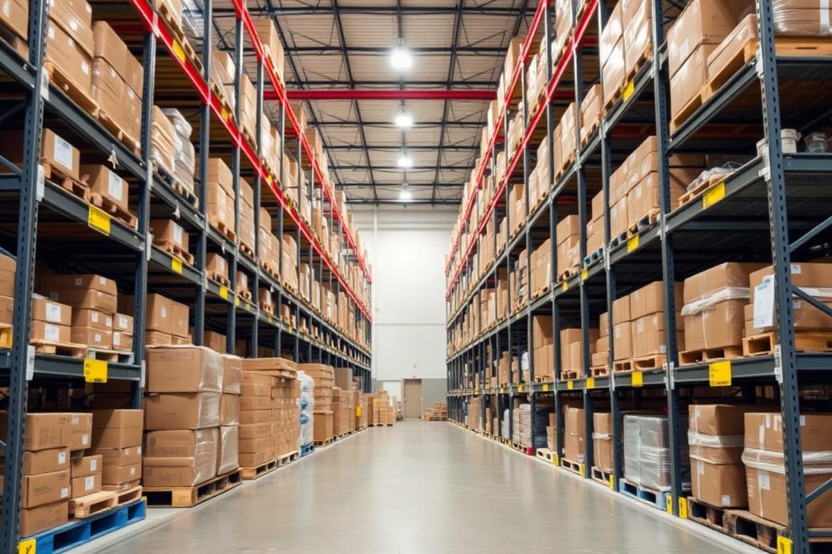 Racking and palletized goods inside a third-party distribution center