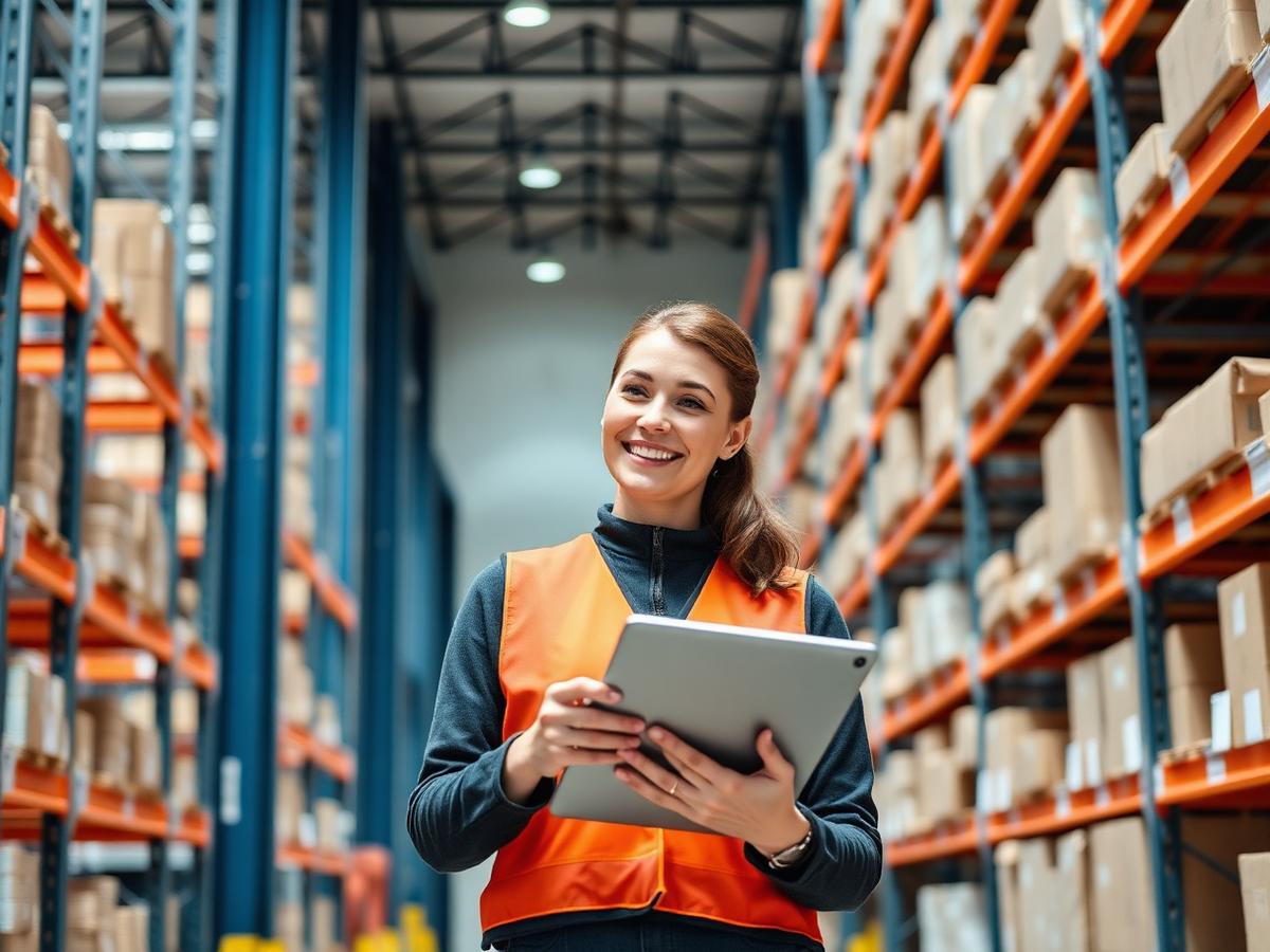 Logistics specialist reviewing shipment information on a tablet